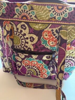 Vera Bradley Floral Zipper Tote in Purple, Teal & Cream